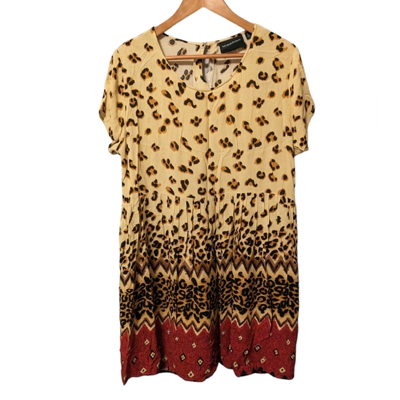 MinkPink Wild Things Mini Leopard Cheetah Boho Babydoll Dress Sz L - Picture 5 of 12
